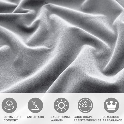 Image of Velvet Plush Flannel Sheet Set - Full Size 4-Piece - Ruffled Edge Design, 16 Inch Deep Pocket, Anti-Pilling & Fade Resistant - 220 GSM Breathable Luxury All-Season Bedding, Gray