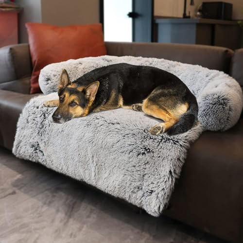 Image of Calming Dogs /Cats Bed Mats, Dog Pad Washable Removable Couch Cover, Plush Long Fur Mat for Pets, Waterproof Lining, Perfect for Small, Medium and Large Dogs and Cats (Gradient Gray, 53 inchx39 inch)