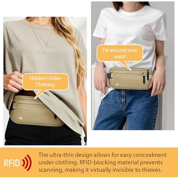 DiULi RFID блокирующий денежный пояс для путешествий, скрытая набедренная сумка с регулируемым эластичным поясным ремнем, безопасный футляр для паспорта с 5 слотами для карт FREE, хаки, Normale