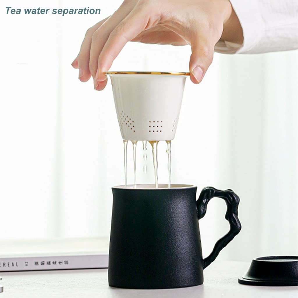MTFBQ Tasses à Thé en Céramique Réutilisables avec Cafetière Et Couvercle, Tasses à Thé avec Poignées Intéressantes, Tasses à Thé 3 Pièces, Tasses à Thé De Bureau, Cadeaux pour Les Amateurs De Thé