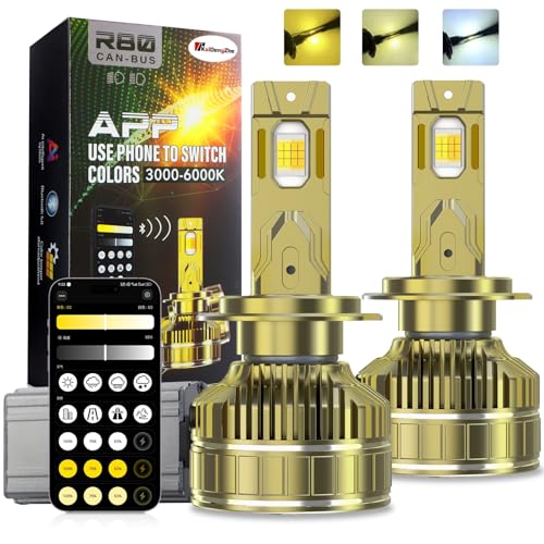 KaiDengZhe H7 LED Lampadina per Fari, 2 PZ Lampadina per Fari H7 Senza Errori Canbus Controllo Tramite app Colore 3000-6000K 170W 800% di Luminosità H7 LED Kit di Conversione per Alogena