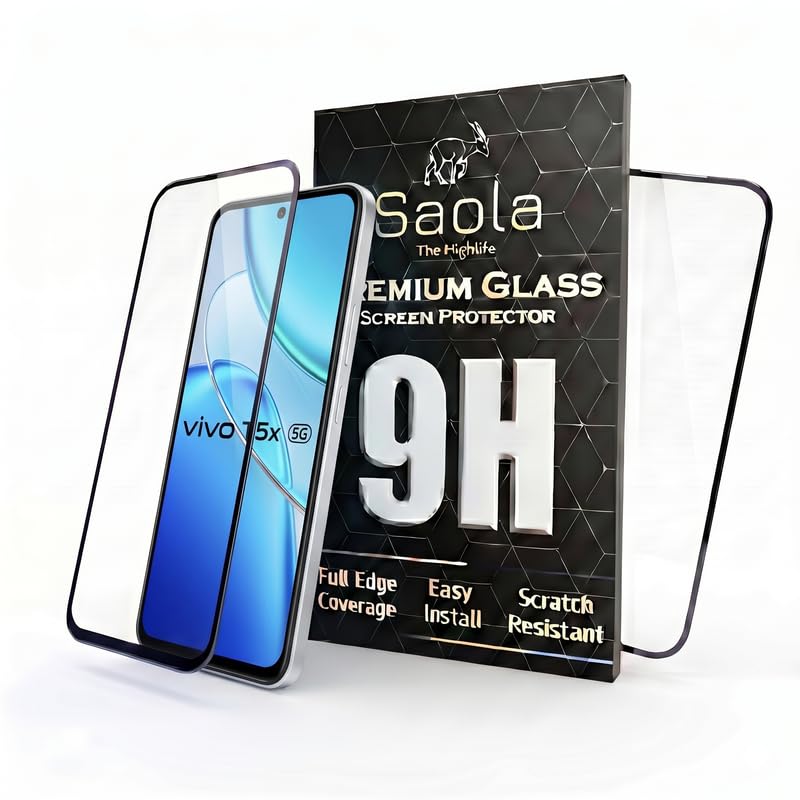 Image of Saola HD+ Oleophobic Tempered Glass For Vivo T5x (PACK OF 1) with Hassle-less Installation Kit. Full screen Coverage. 6.76 inch