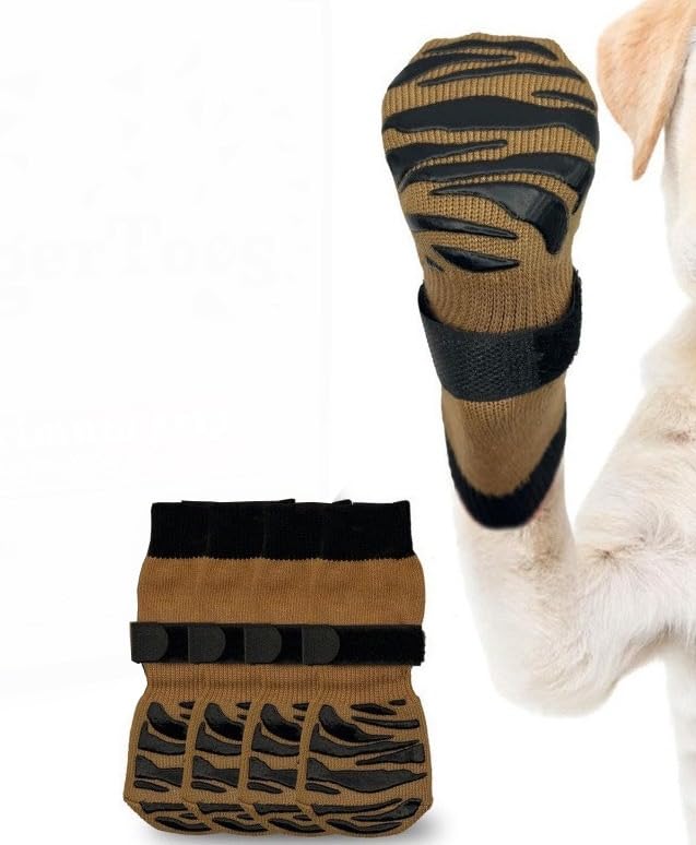 Image of KUTKUT Anti Slip Dog Socks with Four Sides Grips for Hardwood Floors, Extra Traction Control No Twist - Dog Socks Paw Protector for Hot Pavement to Prevent Licking Paws for Small Medium Dogs(Size: S)