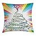 Poszewka na poduszkę z muzyką, kolorowe nuty muzyczne jako choinka z tęczowym tłem Nowy Rok impreza tematyczna, dekoracyjna kwadratowa poszewka na poduszkę, wielokolorowa