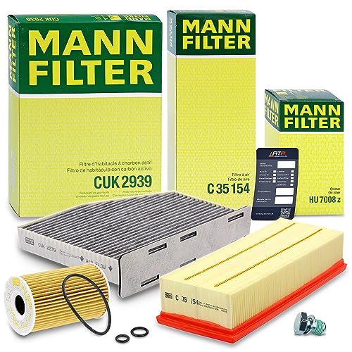 MANN-FILTER Inspektionspaket Filterset 1x Ölfilter 1x Luftfilter 1x Innenraumfilter (Aktivkohlefilter) 1x Ölablassschraube 1x Ölwechselanhänger
