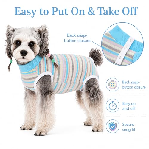 Image of Dog Surgery Recovery Suits, Sleeveless Dog Recovery Suit Female, E-Collar & Cone Alternative Surgical Suit for Small and Medium Dogs After Surgery, Striped Dog Onesie Pajamas