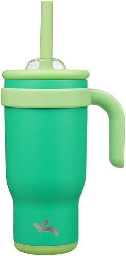 Miniatura 63 de Vaso de 14 onzas con asa lateral, botella de agua aislada con popote y tapa 2 en 1, taza de acero inoxidable, taza de café de viaje, para deportes,