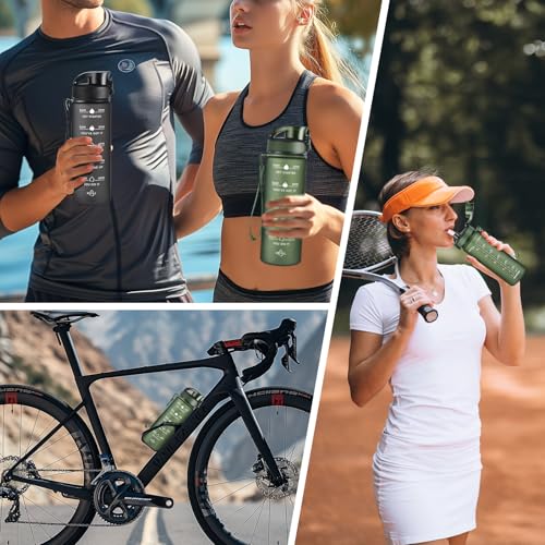Image of Enerbone 24 oz Water Bottle, Leakproof BPA & Toxic Free, Motivational Water Bottle with Times to Drink and Straw, Fitness Sports Water Bottle with Strap for Office, Gym, Outdoor Sports