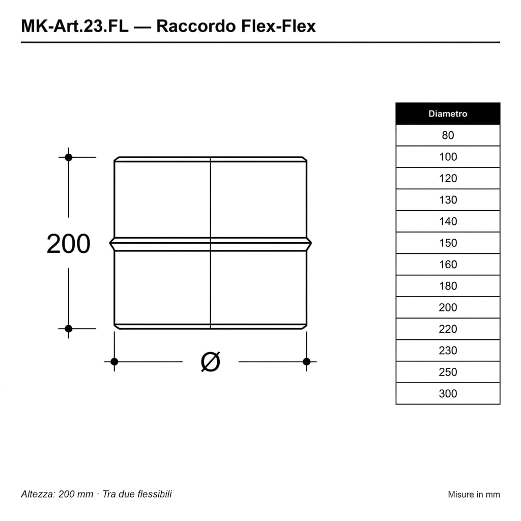 MAKA Raccordo Flex-Flex per Canna Fumaria in Acciaio Inox, Giunzione tra Due Tubi Flessibili Monoparete (Ø 300 mm, AISI 316)