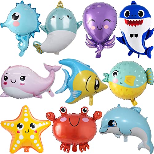 ZQBB Lot de 10 ballons gonflables pour poissons d'animaux marins pour décoration d'anniversaire d'enfant Cover