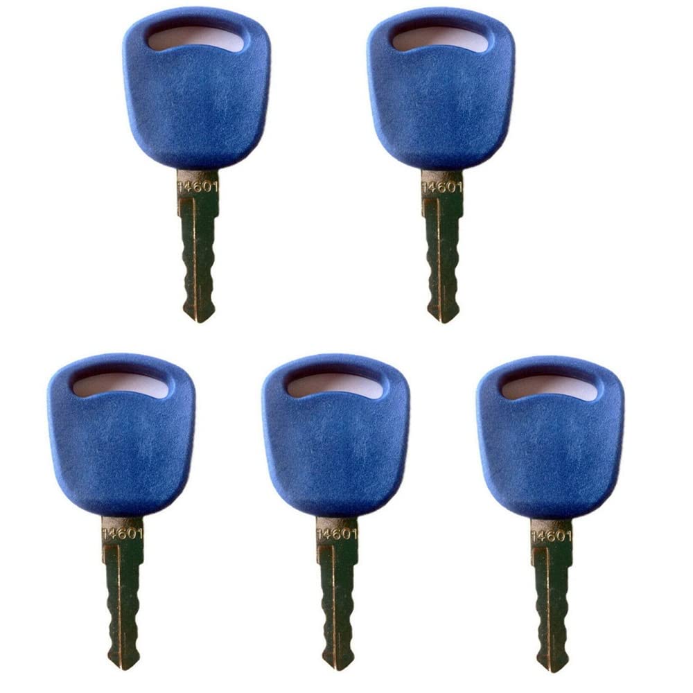 Generic 5 Pcs Ignition Keys 14601 For Case New Holland Tractors 82030144, Ignition Switch, Rotary Actuator, Manual Operation, Blue