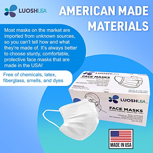 Luosh M39-GPFM-W 3 Ply Face Mask Made In Usa, 50 Pack Disposable Masks For Adults, Astm Level 3, Large Soft Breathable Adult Face Masks Disposable, Hypoallergenic White/Black Masks Disposable thumb #1