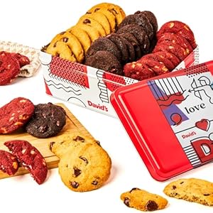 David’s Cookies Fresh-Baked Sweet Sampler Mini Bites in Love Tin – 1.7 Lbs Assorted Mini Cookies with Chocolate Chip, Chocolate & White Chocolate Chip & Red Velvet – Delicious Gourmet Gift For All