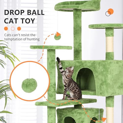 Image of BestPet 54in Cat Tree Tower for Indoor Cats,Multi-Level Cat Furniture Activity Center with Cat Scratching Posts Stand House Cat Condo with Funny Toys for Kittens Pet Play House,Green