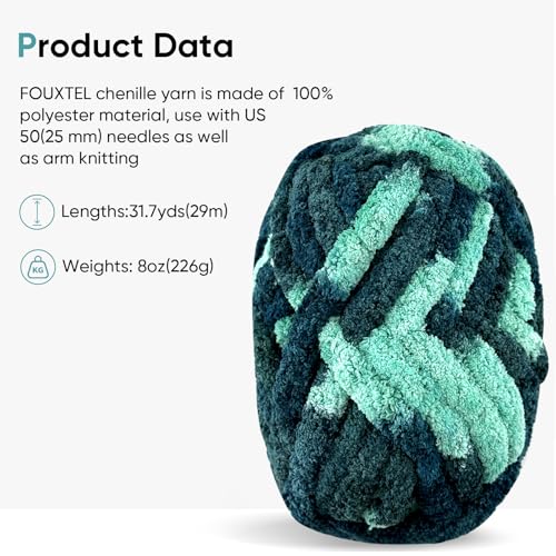Image of 8 Jumbo Packs Chunky Chenille Yarn for Crocheting, 31.7 yds, 8 oz Each Skein Bulky Thick Fluffy Yarn for Knitting, Super Bulky Chunky Yarn for Hand Knitting Blanket, Soft Plush - Muti Sage Green