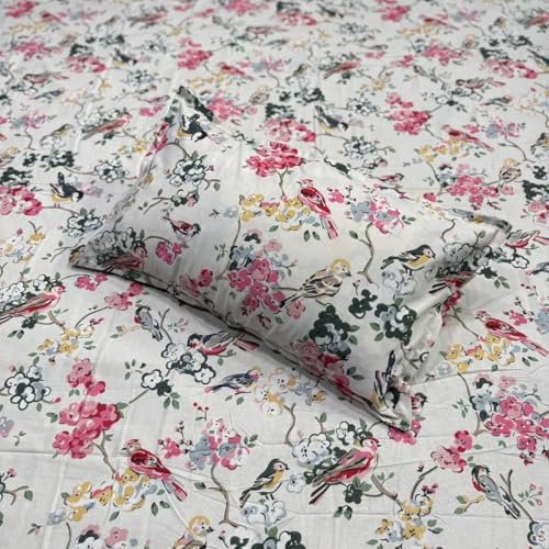 Image of Linen & Loom The Natural Collection - 100% Pure Cotton Single Bedsheet (60 x 90 Inches) with 1 Pillow Cover | 240 TC - Soft & Breathable Cotton Bed Sheet for Bedroom (Pink Blossom Aviary)