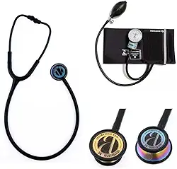Kit Estetoscópio Duplo Inox Bic + Esfigmomanômetro Pa Med + Estojo (Preto Com Arco Iris ES 1504)