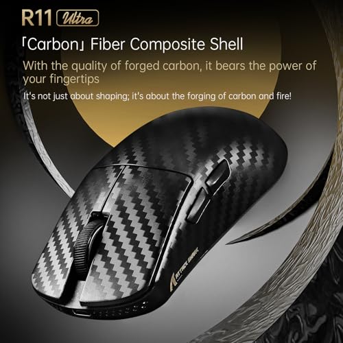 Image of ATTACK SHARK R11Ultra 8K Carbon Fiber Wireless Gaming Mouse-Black Wave+Tape | 42000 DPI-PAW3950 MAX Sensor-49g Lightweight,Nordic 52840 MCU Chip,Wired /BT /2.4Ghz Programmable,RGB Coiled Cable for PC Mac