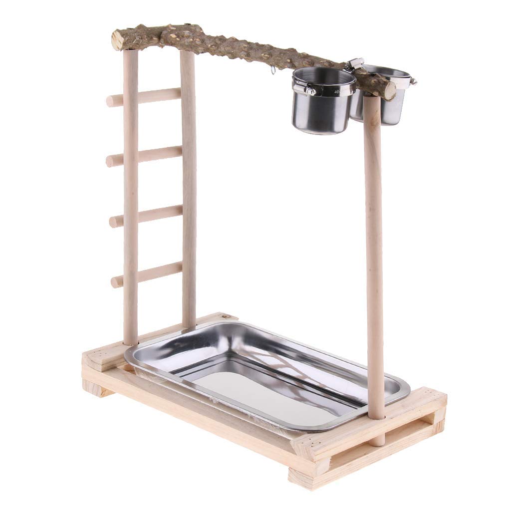Oiseau Perchoir Plate-Forme en Bois avev 2 Bol Rack Hamster Support de Maintien pour Escalade