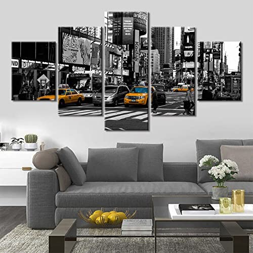 Cadre decoration murale haut de gamme scene de rue New York en 5 parties