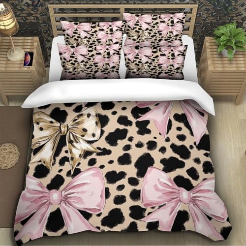 Parure de lit 3D nœuds roses et léopard microfibre 135x200