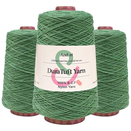 Image of And-et DuraTuft Yarn 45 Vibrant Colors Tufting Nylon Yarn Pack - Ideal for Crochet, Craft Projects -100% B.C.F. - 3 Cones x 1.66lbs (640yards) -Perfect for Rug Weaving and Knitting (36 Spring Green)