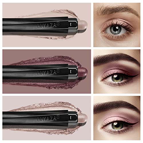 Luxaza 3Pcs Eyeshadow Stick,Matte And Shimmer Cream Eyeshadow Pencil Crayon With Crease-Proof Formula,Waterproof & Long Lasting Eye Shadow And Eyeliner Pen Sets,Peach Pink #TOP1