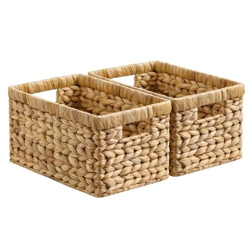 StorageWorks Wicker Basket, Baskets for Organizing, Storage Basket with Built-in Handles, Water Hyacinth Shelves (Medium 2-Pack, Natural Hyacinth)