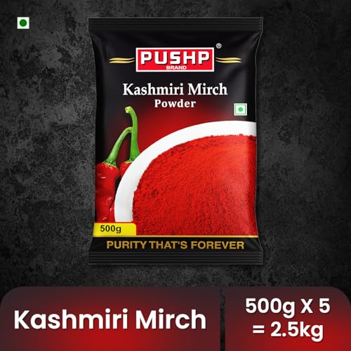 Image of Pushp Brand Kasmiri Red Chilli Powder (500gm Pack of 5)