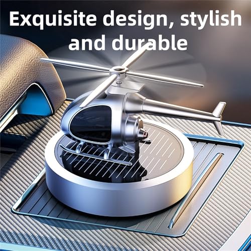 Image of Car Diffuser Quiet & Stylish Helicopter Solar Dashboard Decor Auto-Rotating Air Purifier for Men & Military Enthusiasts Enhance Driving Experience (White)