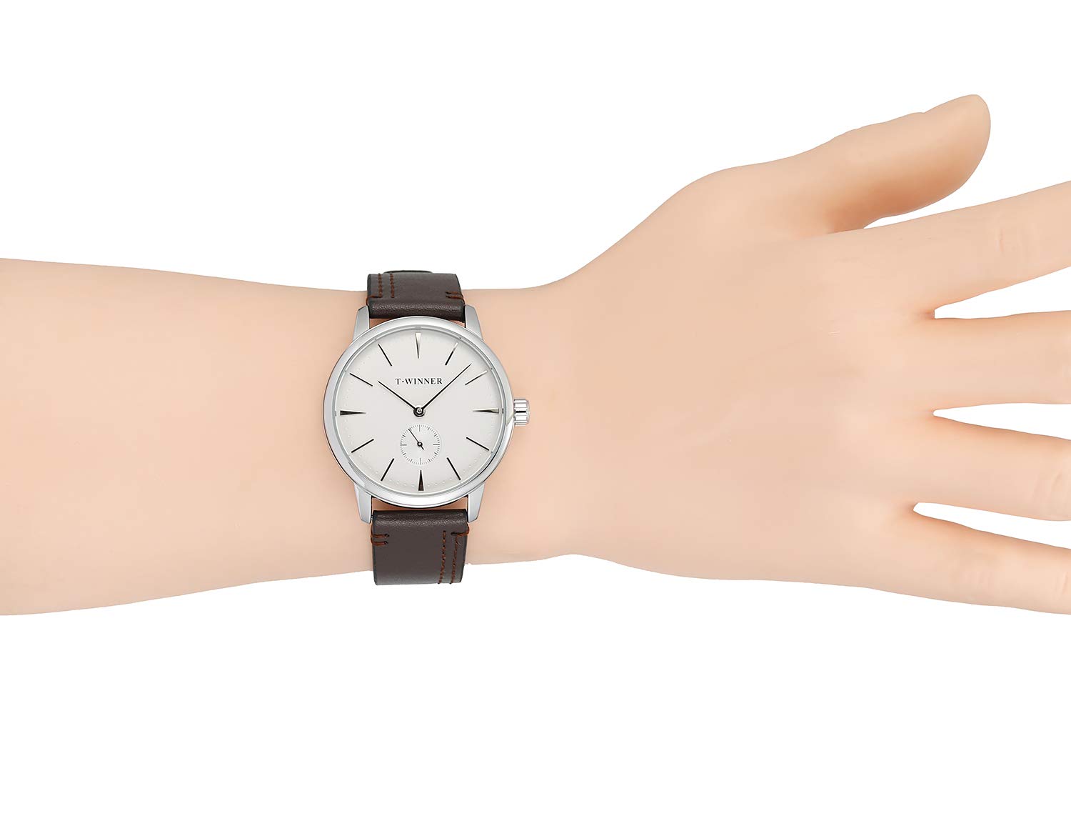 Forsining - Orologio da polso da uomo, elegante, meccanico, a carica manuale, quadrante bianco, cinturino in pelle marrone.