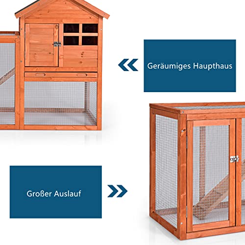 GYMAX Hühnerstall 121,5 x 62 x 92,5 cm, Hühnerhaus mit Auslauf, Hühnervoliere aus Tannenholz & Stacheldraht… – Bild 3