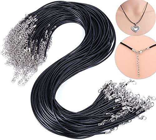 DIY Crafts 2 Pcs, Black, Waxed Necklace Cord with Lobster Clasp Bulk for Bracelet Making Necklaces Jewelry Making Supplies Accessories (2 Pcs, Black)