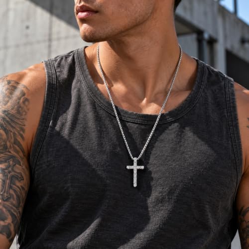 Hammered Cross Necklace for Men, Philippians 4:13 Bible Verse Cross Pendant - image 2