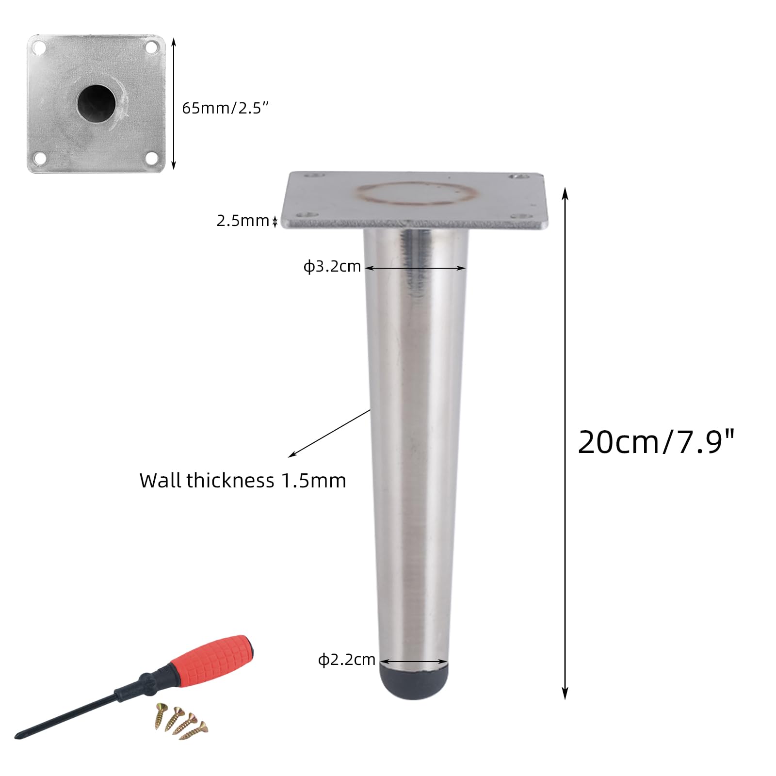 Gambe per Mobili Piedini per Tavolo Conici da 20 cm 4 Pezzi Supporto In Acciaio Inossidabile Argentato Superficie Elettrolitica Altezza Piedini per Divano: 10-20 cm Piedini per Mobile da 20 cm/7,9"