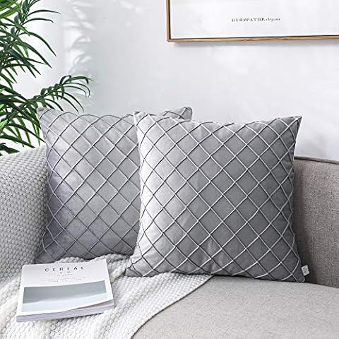 Jepeak Pack of 2 Velvet Decorative Throw Pillow Covers Cases Soft Comfortable Solid Square Rhombus Checkered Plaid Cushion Covers for Sofa Couch Bed (Medium Grey, 22x22 Inches) Cover
