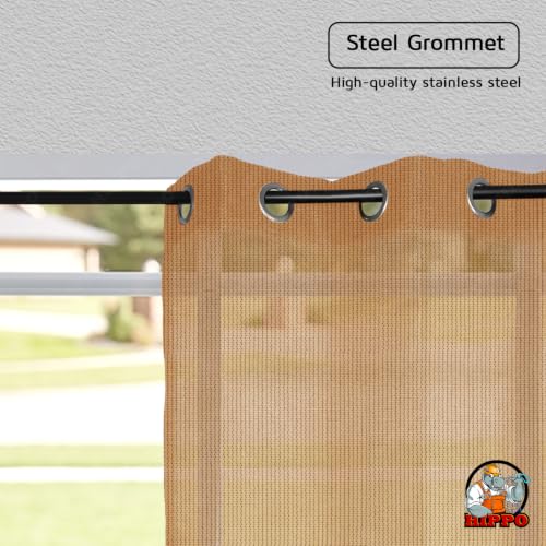Image of HIPPO 150 GSM Outdoor Sun Blocking Balcony Eyelet /Grommet CurtainsCurtains Sun & UV Protection, Light Filtering Window Curtain (Beige-Brown, 3FTX8FT, 1PC)