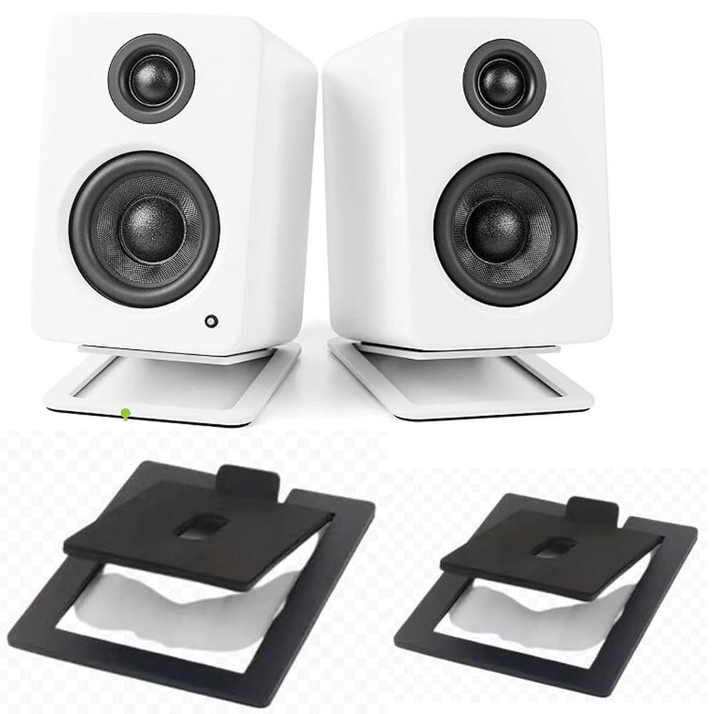 Coyktonty Desktop Speaker Stand 1 Pair,Tilted Desktop Speaker Stands for Small Speakers?Desk Audio Stand for Bookshelf, Laptop Speaker (Black Solid)