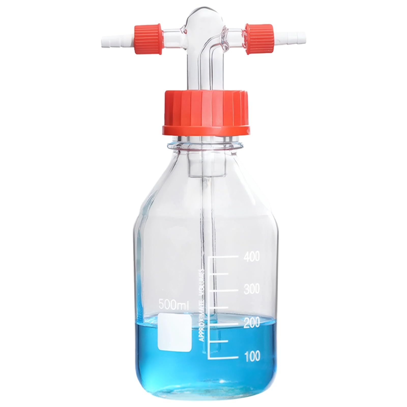 Gaswaschflasche aus Glas, 500 mL, mit GL45 Schraubverschluss, gerade Rohrführung und Skala, 83 x 180 mm, Laborflasche zum Entfernen von Gasverunreinigungen