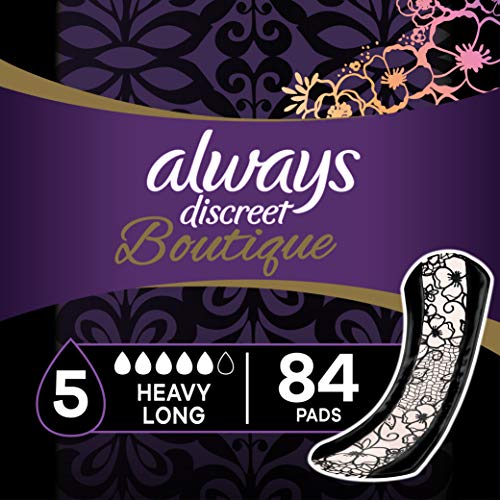 Always Discreet Boutique Incontinence & Postpartum Incontinence Pads for Women, Heavy Absorbency, Long Length, 84 Count