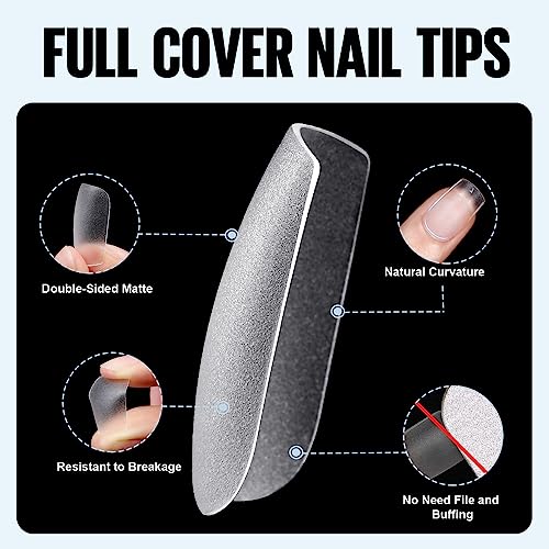 TOMICCA Nail Tips and Glue Gel Kit,Nail Extension Kit-4 In 1 Nail Glue and Base Gel,240Pcs Short Square Nails with Portable LED Nail Lamp DIY Nail Art Acrylic Nail Starter Kit Gifts Set - Image 4