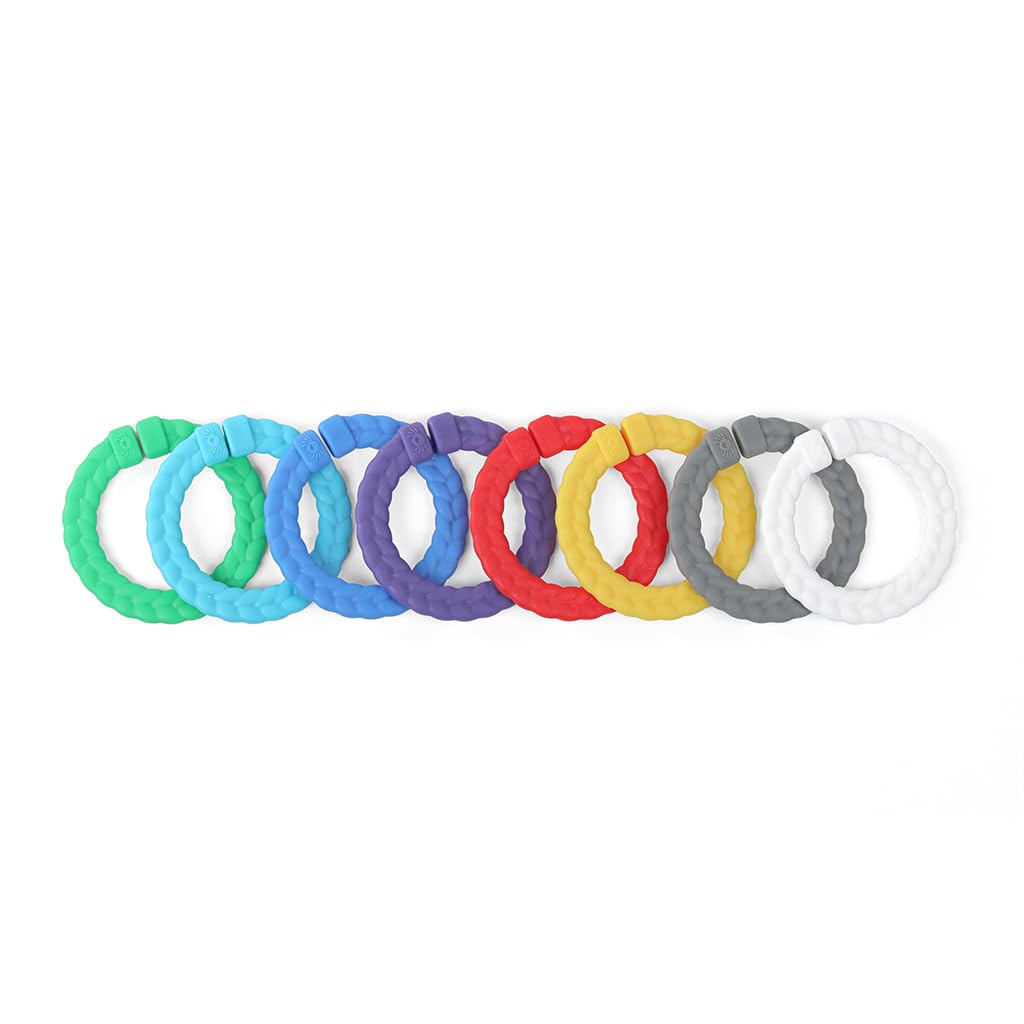 Itzy RitzyLinking Ring Set; Set of 8 Braided, Rainbow-Colored Versatile Linking Rings; Attach to Car Seats, Strollers & Activity Gyms; Primary Rainbow
