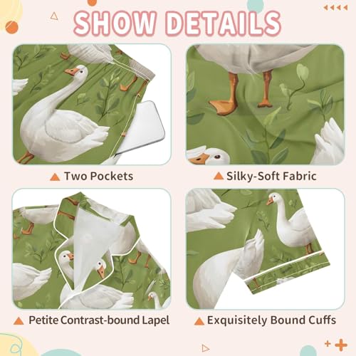 senya Geese in Grass Flower A Satin Summer Pajama Sets Silk Short Sleeve Button Down Sleepwear3