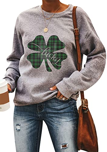 Image of Womens St. Patrick Day Lucky Clover Sweatershirt Crew Neck Long Sleeve Blouse Graphics Tie Dye Pullover