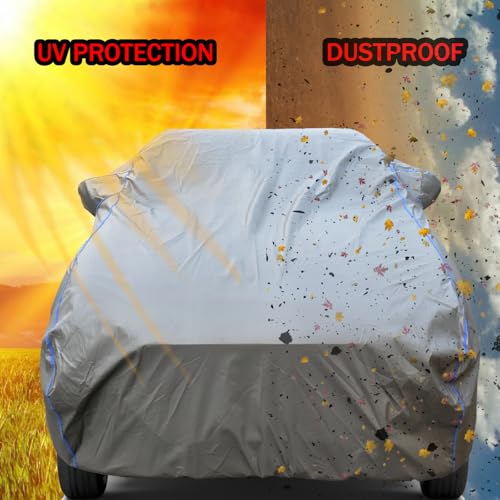 Image of Waterproof Car Body Cover for Hyundai Venue (2015-2026) with Mirror Pocket, UV Protection, Buckle Belt, 100% Water-Resistant (Grey)