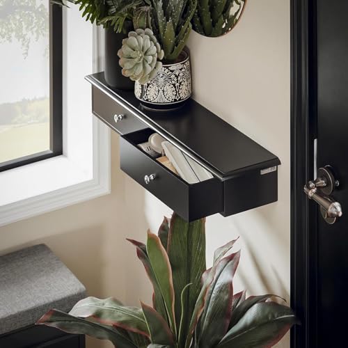 Image of Sabri SHOPEE Wooden Wall Cabinet with Drawers for Storage Floating Wall Shelf with Hidden Storage for Home Kitchen Office and Living Room (Black, • 64W x 15D x 10H cm (2 Drawers))