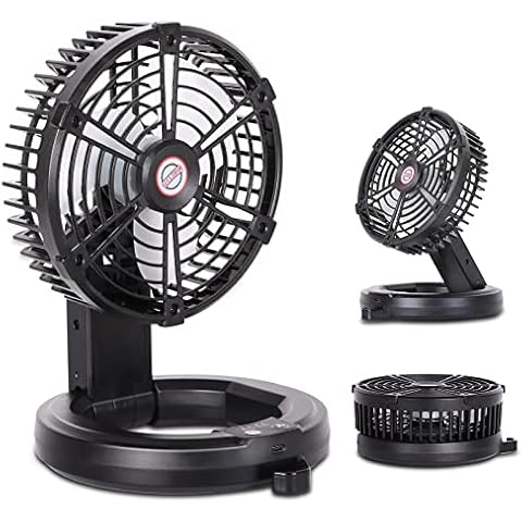 RUNTOP Portable Fan Battery Operated Rechargeable Fan Foldable, Camping Fan with LED Light & Hanging Hook, USB Small Table Fans for Tents Travel, Home Office Bedroom,3 Speeds Cover