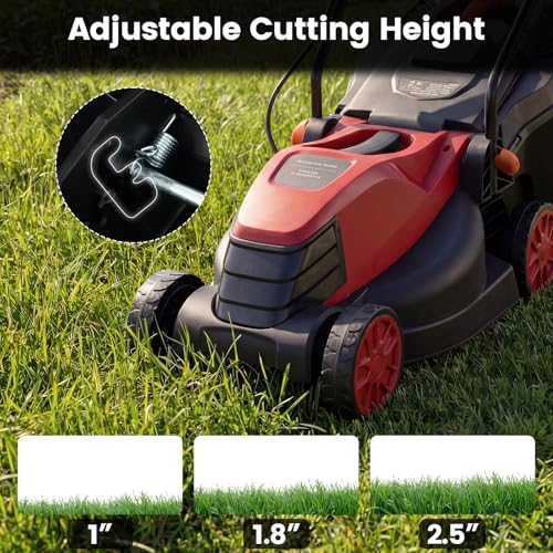 Image of DORTALA Lawn Mower, Corded 14 inch Electric Push Mower, 3-Position Cutting Height Adjustment, 9.3 Gal Grass Collection Box, 12 AMP Motor, 1500W, Lightweight Walk-Behind Mower for Small Medium Yard (Red)