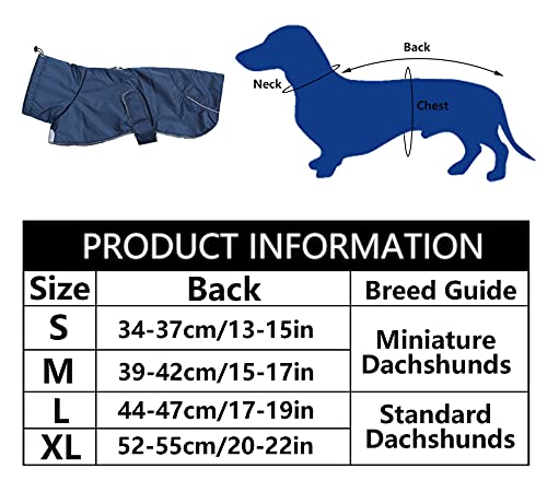 MOREZI Hundejacke ist eine wasserdichte, mit Fleece gefütterte Hundewinterjacke mit verstellbarem Gürtel und Reflexbesatz, geeignet für Dackel und ähnliche Rassen-Navy blau-M