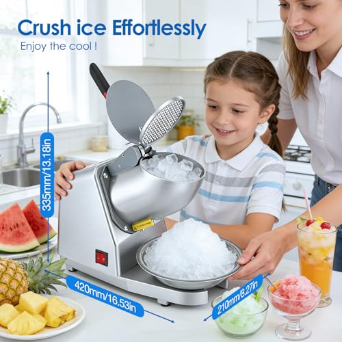 Ice Crusher, 380W Electric Ice Shaver Slush Machine, Dual Stainless Steel Blades, 85kg/Hour Snow Cone Maker for Slush, Cocktail, Cold Drinks, Ice Cream, Fruit Dessert,Iced Coffee,Home & Commercial Use - Image 6